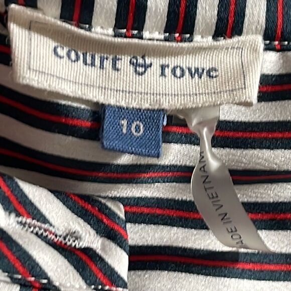 Court & Rowe Dress womens size 10 Satin fine strip button up belted Modest - Picture 8 of 8